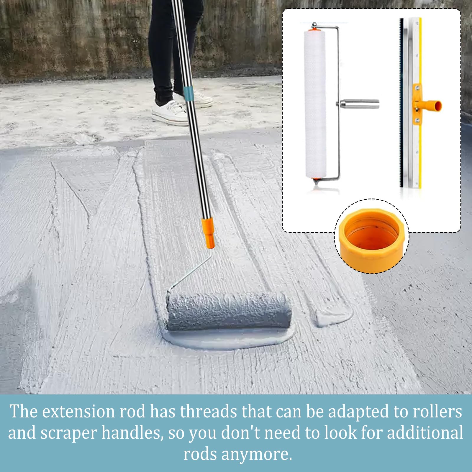 Kit D'outils de Ciment Autonivelant, Kit de Rouleau Debulleur Ragreage, Kit de Ciment Autonivelant avec Rouleau à Picots, Racloir, Chaussures à Crampons, Rallonge