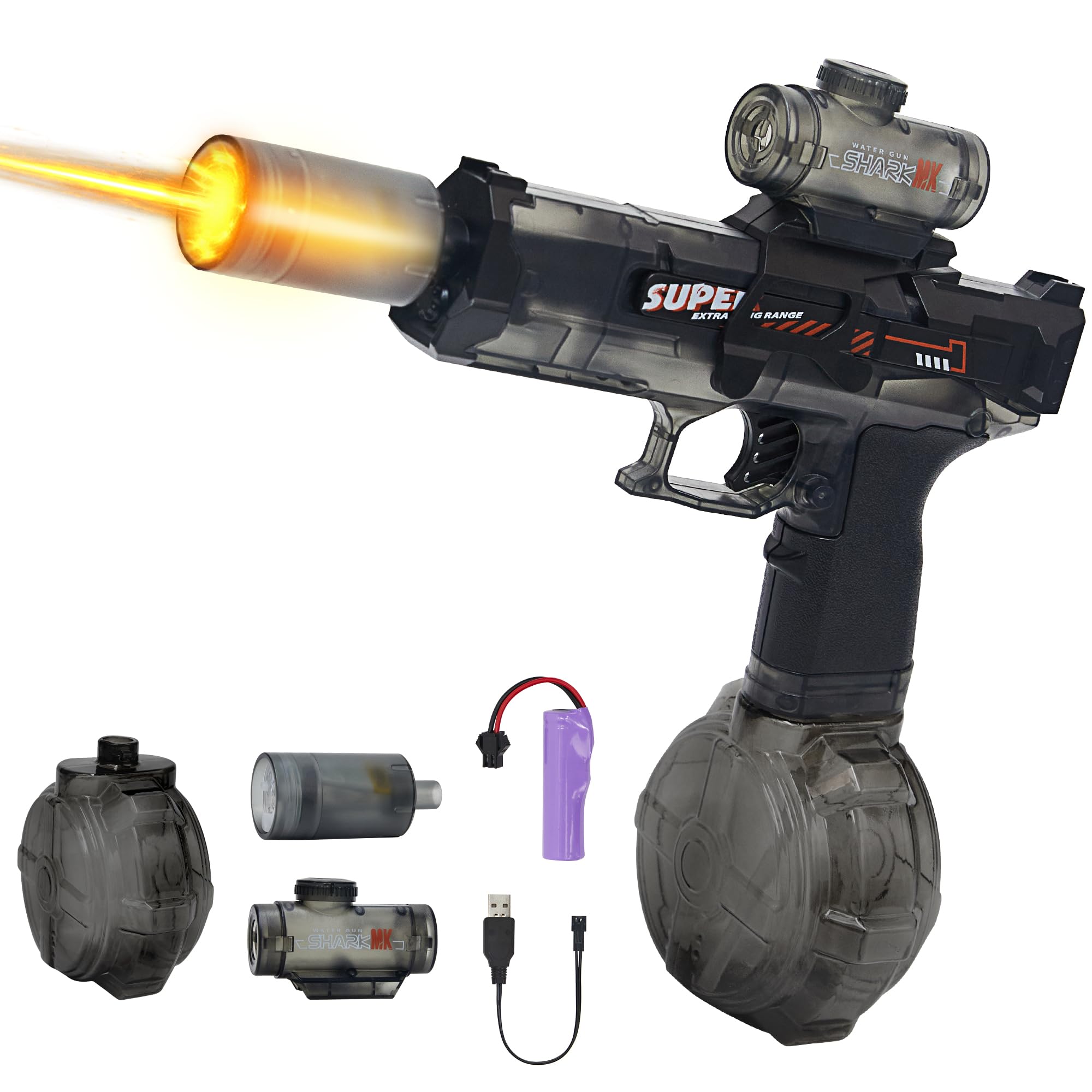 Nicojoy Electric Water Gun Fire Flash Upgraded, 320 Capacity Water Pistol Toy Squirt Gun for Kids Adults, Summer Outdoor Toy Yard Beach Swimming Water Play Toys (Black)