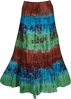 Mogul Interior Women's Maxi Skirt Tie Dye Multi Flirty Boho Chic Skirts S/M