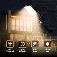 Vista 5 de LANGY Luces solares de 3000 K de color blanco cálido para exteriores, luces de estacionamiento comercial, luces amarillas, 180 LED chips de luz