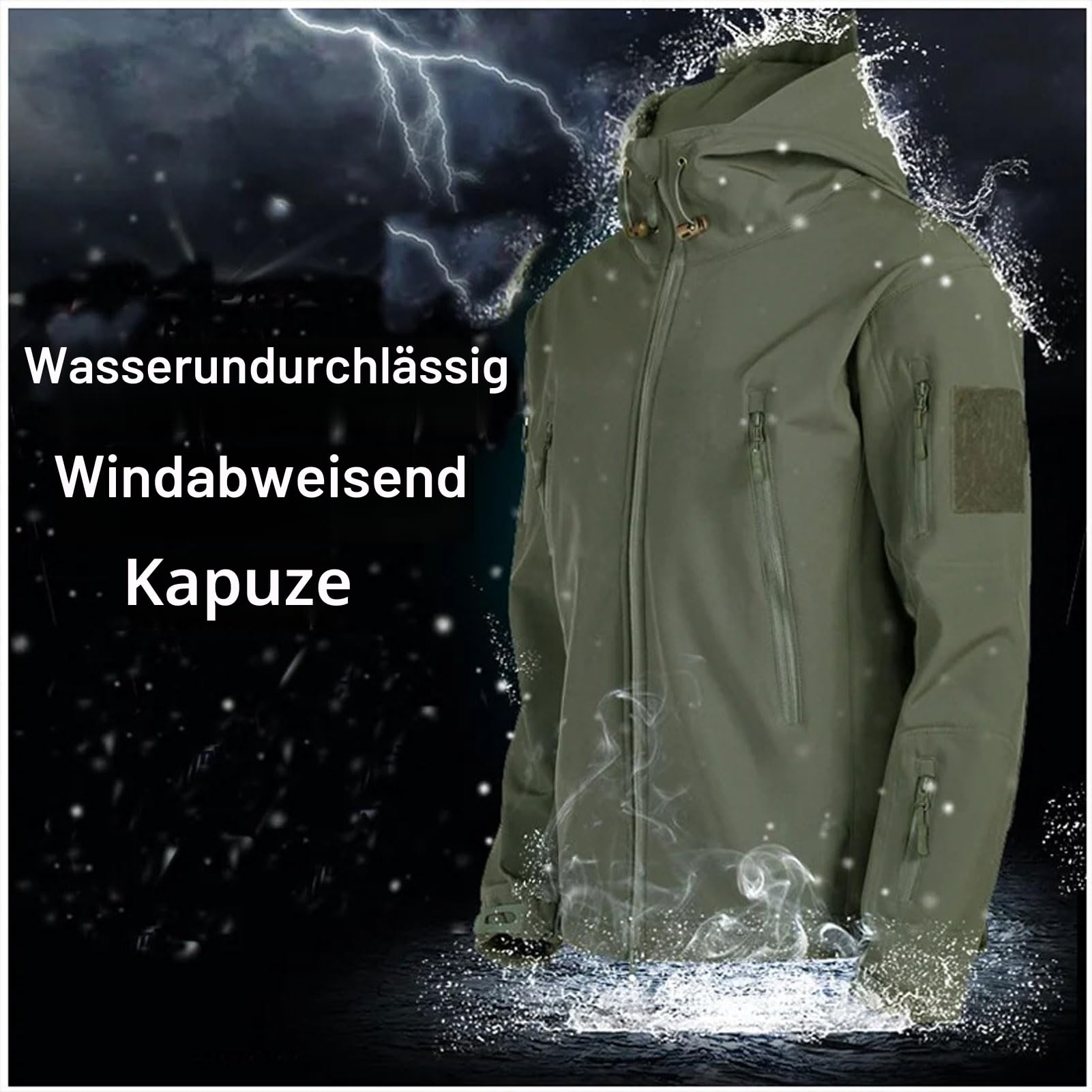 Herren-Angleranzug, Winter, Haifischhaut, Softshell-Fleece, dick, Bergsteigen, Camping, Kleidung, Taktiktraining, wasserdicht, Set - Armeegrün