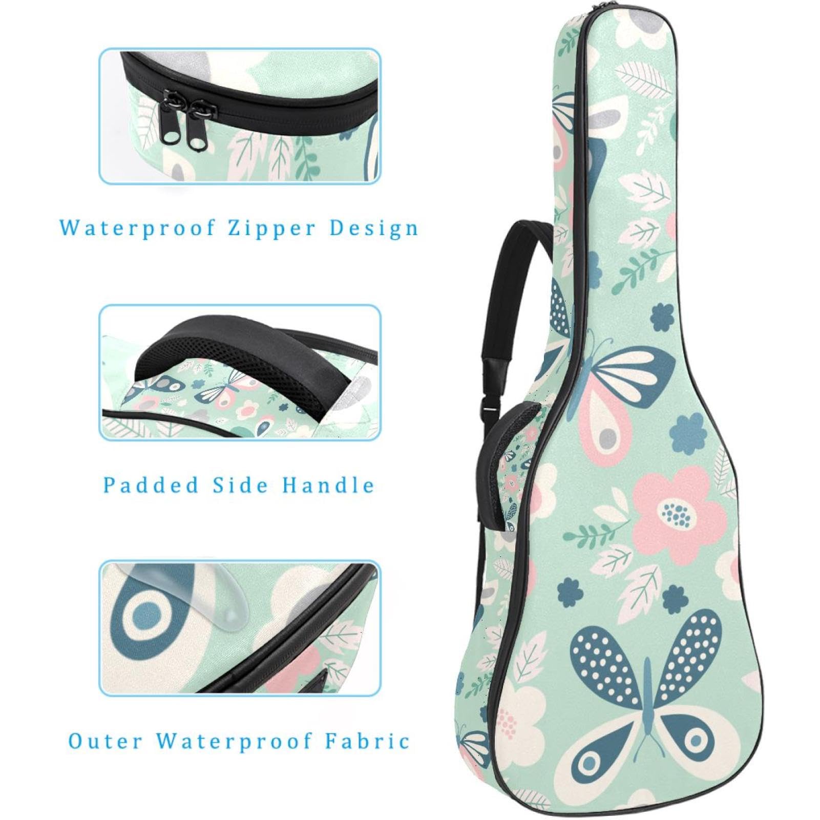 Torba na gitarę akustyczną wodoodporny plecak na gitarę grubo miękki wyściełany motyl klasyczna obudowa na gitarę, wielobarwny, 42.9x16.9x4.7 in, Organizer do torby