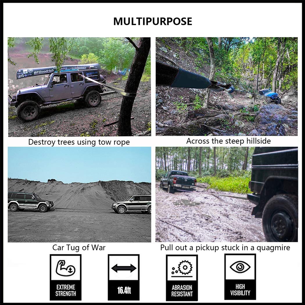 5 Metri Cintura Fi Traino, Fune Fi Traino 4x4 per Carichi Pesanti, Cinghia Fi Traino Auto, per Auto/SUV/Veicolo Agricolo/Nave, Forza Fi Trazione Massima 5 Tonnellate / 10 Tonnellate