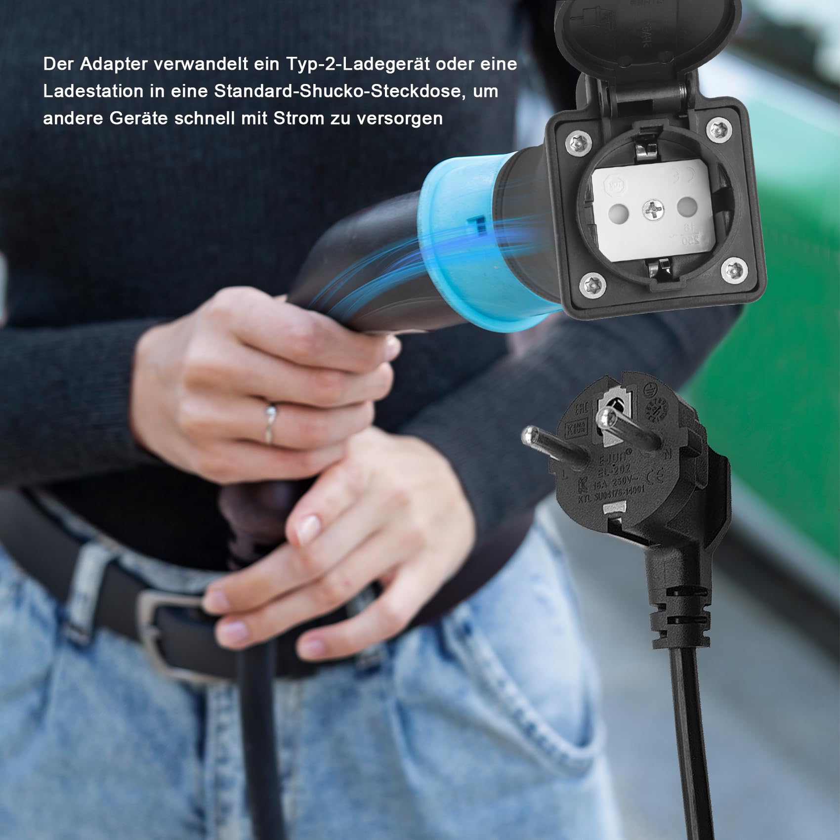 Typ 2 auf Schuko Adapter, 16A EV Kabel Ladegerät auf Schuko Steckdose für Elektromotorräder Elektromotorräder E-Bikes, IEC 62196 Typ 2 Station Entlader