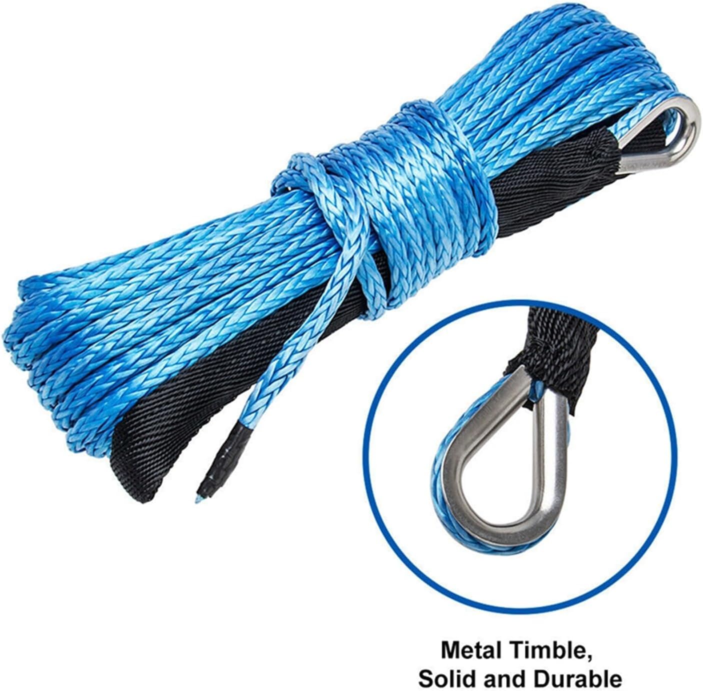 Synthetic Winch Rope, 15M 6mm/4.8mm 10000LBS Synthetic Winch Rope Line Recovery Cable for 4WD ATV SUV Truck Boat Winch Towing Rope for Off Road Vehicle Truck Boat Winch(Blue 6mm)