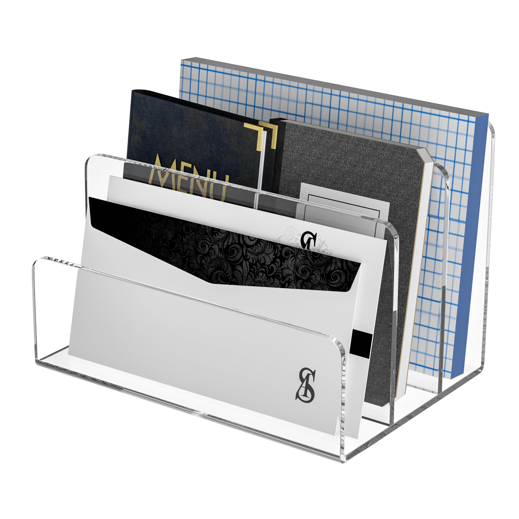 Sezanrpt Acryl Documenthouder 3 Vakken, transparante Bureau-organizer, Kantoor Tijdschrift Bestand Map Organizer Desktop voor Berekenen, Boeken