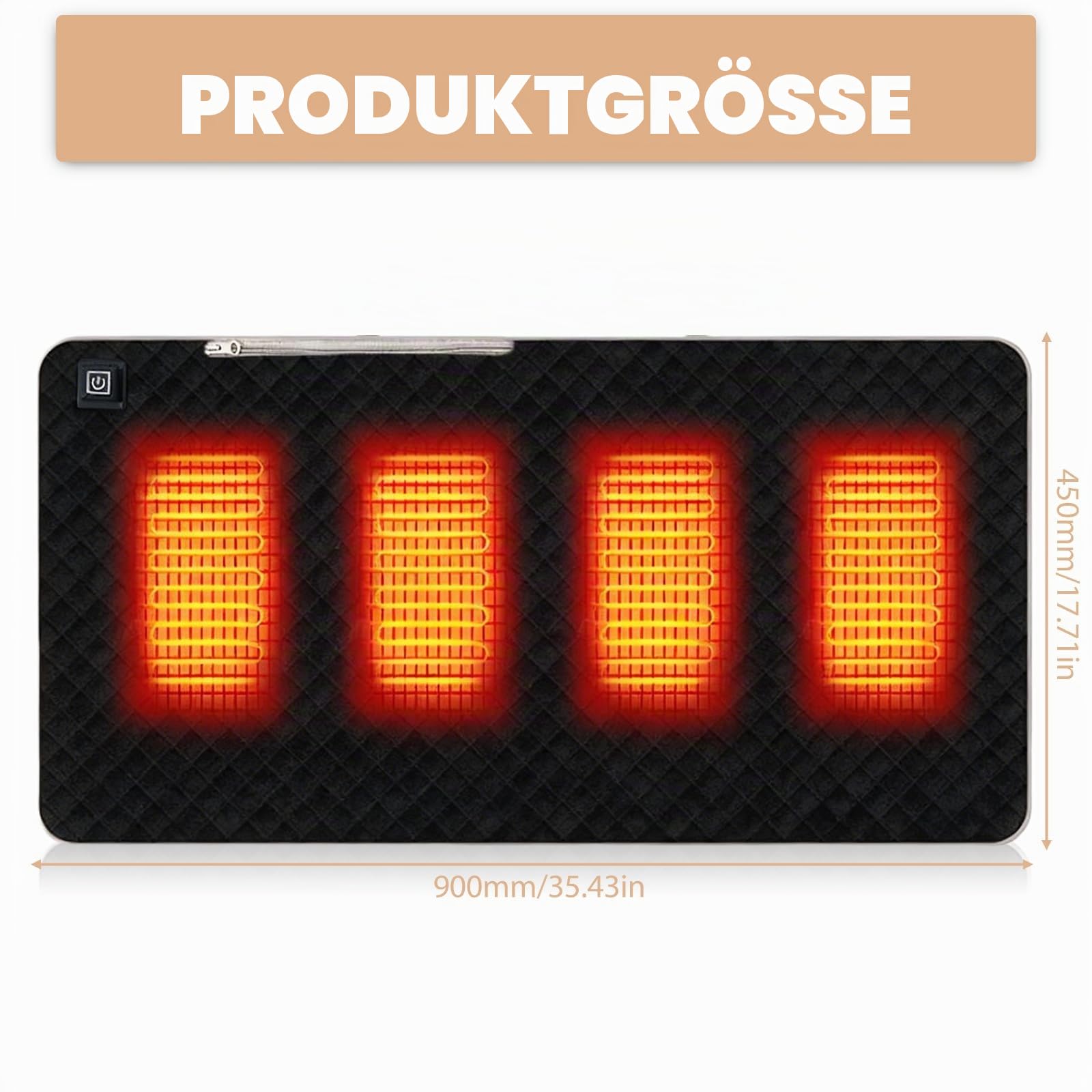 GAOUTO Beheizbare Sitzkissen, Usb Sitzkissen Beheizbar, 45 x 90 cm Ultraweich Heizkissen Bürostuhl mit 3 Heizstufen, Tragebar USB 5V Beheiztes Kissen für Bürostühle, Zuhause, Camping (Schwarz)