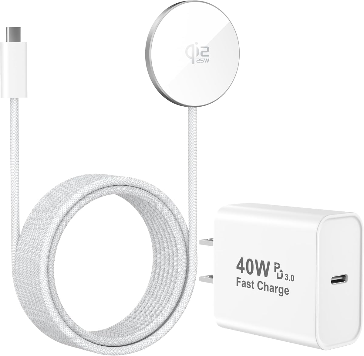 Cargador Magsafe con certificación Apple MFi Cargador inalámbrico magnético Qi2.2 de 25 W | Para iPhone 17 16 15 14 13 12 Pro Max, AirPods 4/3/2/Pro, cargador USB C de 40W y cargador portátil Mag-Safe almohadilla de carga rápida