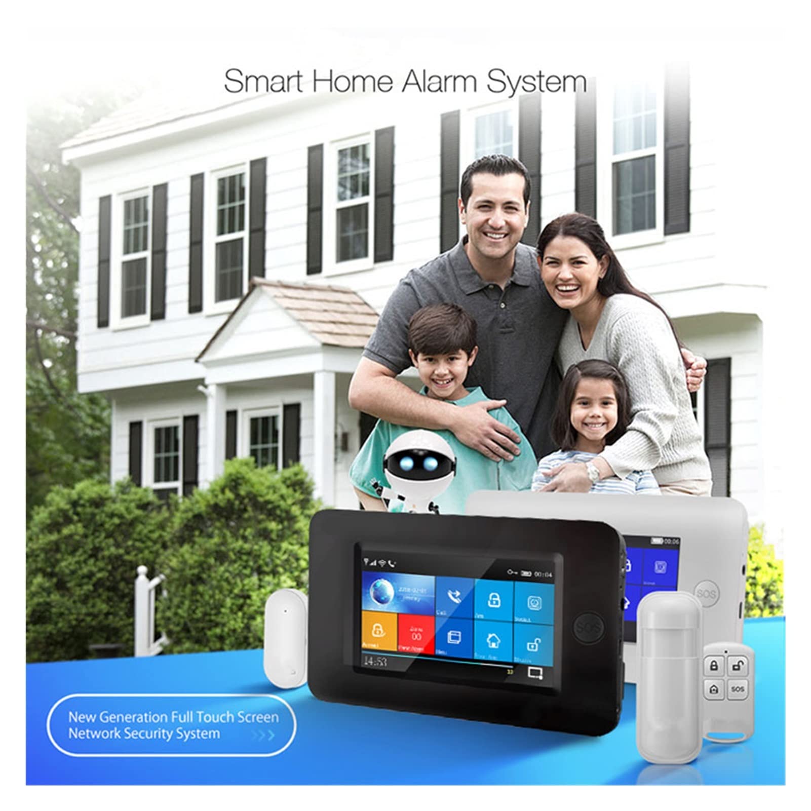 Kit Allarme Casa, 4.3 pollici WiFi 3G GSM. di allarme for la sicurezza della casa della sicurezza wireless con sensore di movimento Tuya. App compatibile(E 15000MAH)