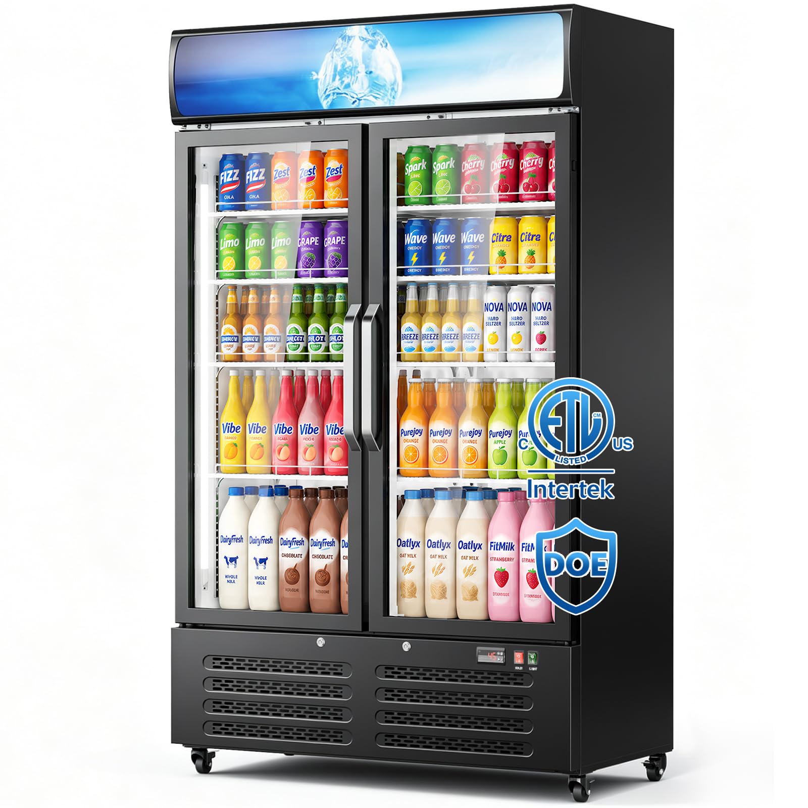 Mojgar Commercial Refrigerators, 28 Cu.Ft Beverage Fridge with 2 Glass Door