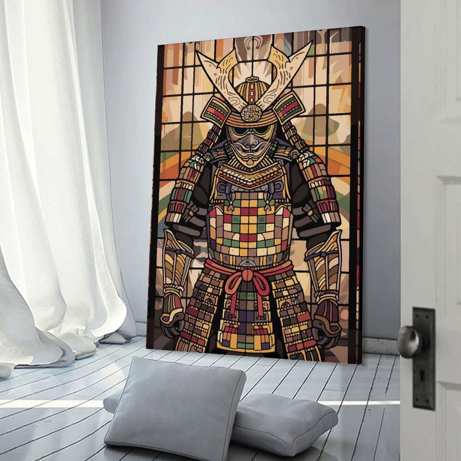 Junmoney Samurai Warrior Stained Glass Art Room Decor Wall Art 12x18inch(30x45cm), for Living Room, Bedroom, Office Or Hallway, An Adaptable Decor Piece for Home Use