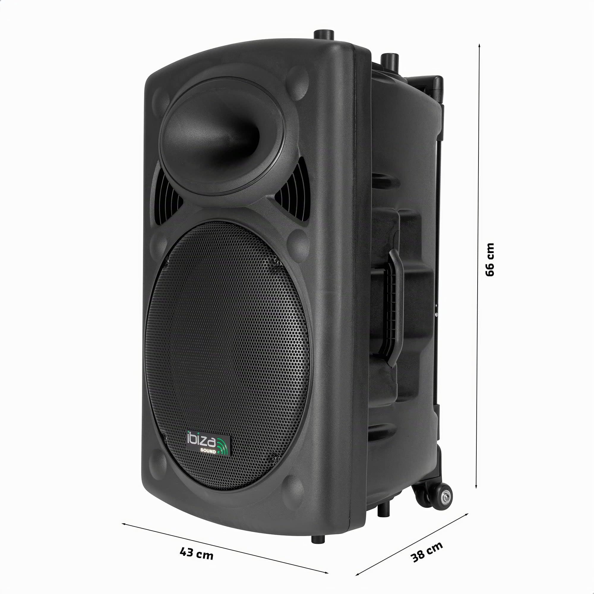 Ibiza PORT15UHF-BT Tragbarer Akku-PA-Lautsprecher 15"/38 cm – 800 W Max./400 W RMS – Karaoke mit 2 UHF-Mikrofonen – TWS – USB, SD, Rec, VOX – Trolley