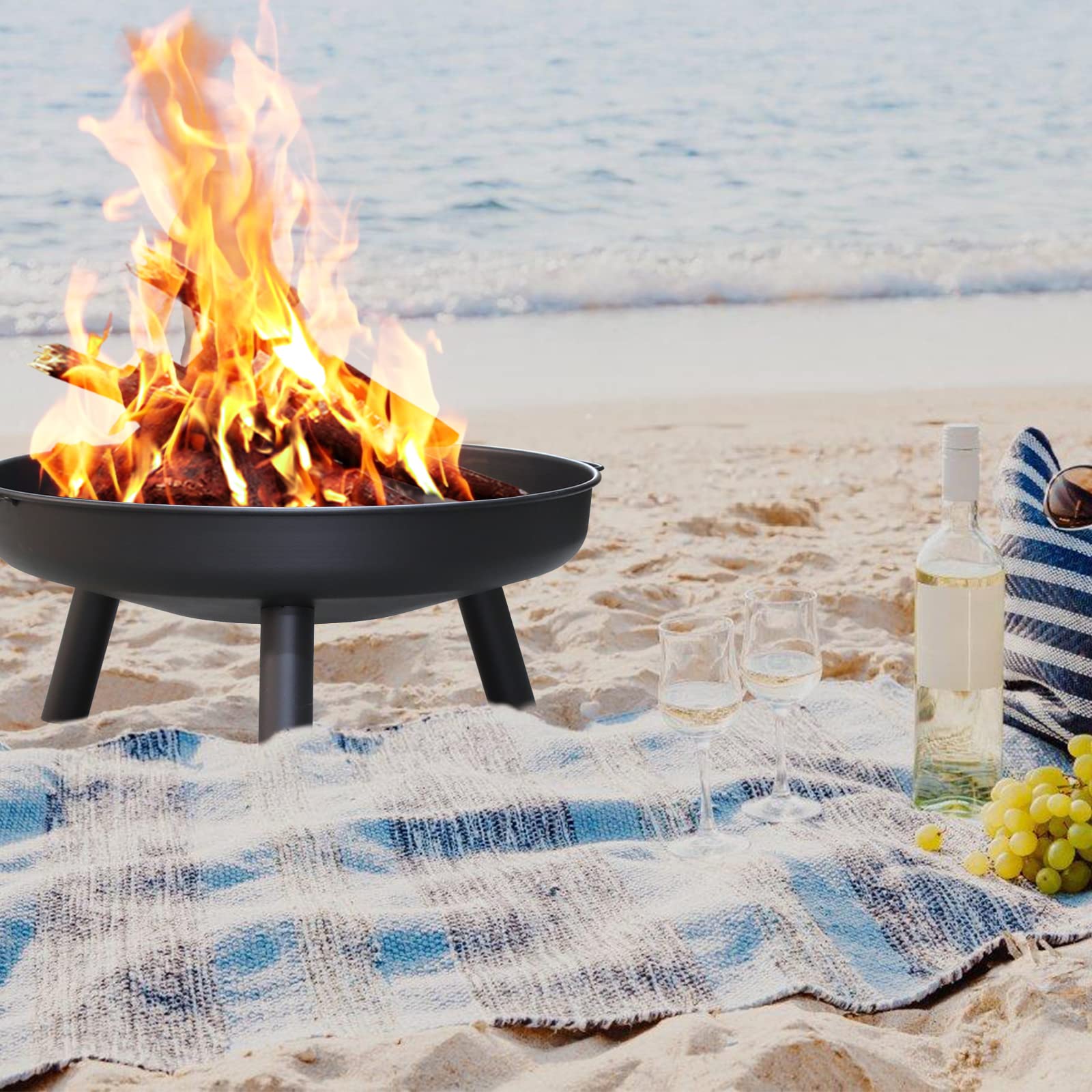 Brasero de 75 cm de diámetro, para exterior, con asas, brasero para balcón, patio, prado, bosque, chimenea, terraza, camping