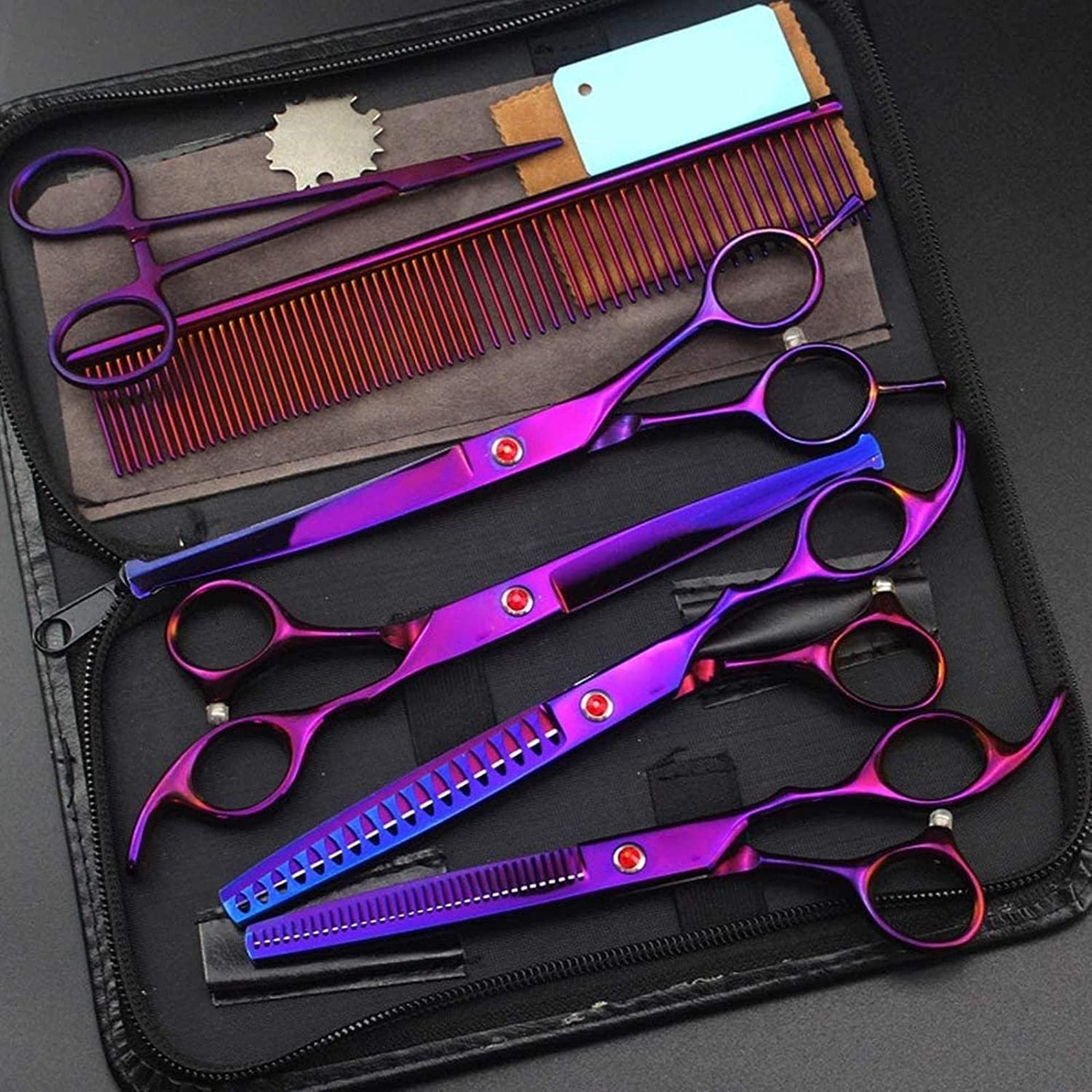 Tijeras Peluqueria Canina, Corte Curvado recto Tijeras de adelgazamiento Perro Cat Tijeras Kits Perros Tijeras Conjunto Puppy Cabello Trimmer
