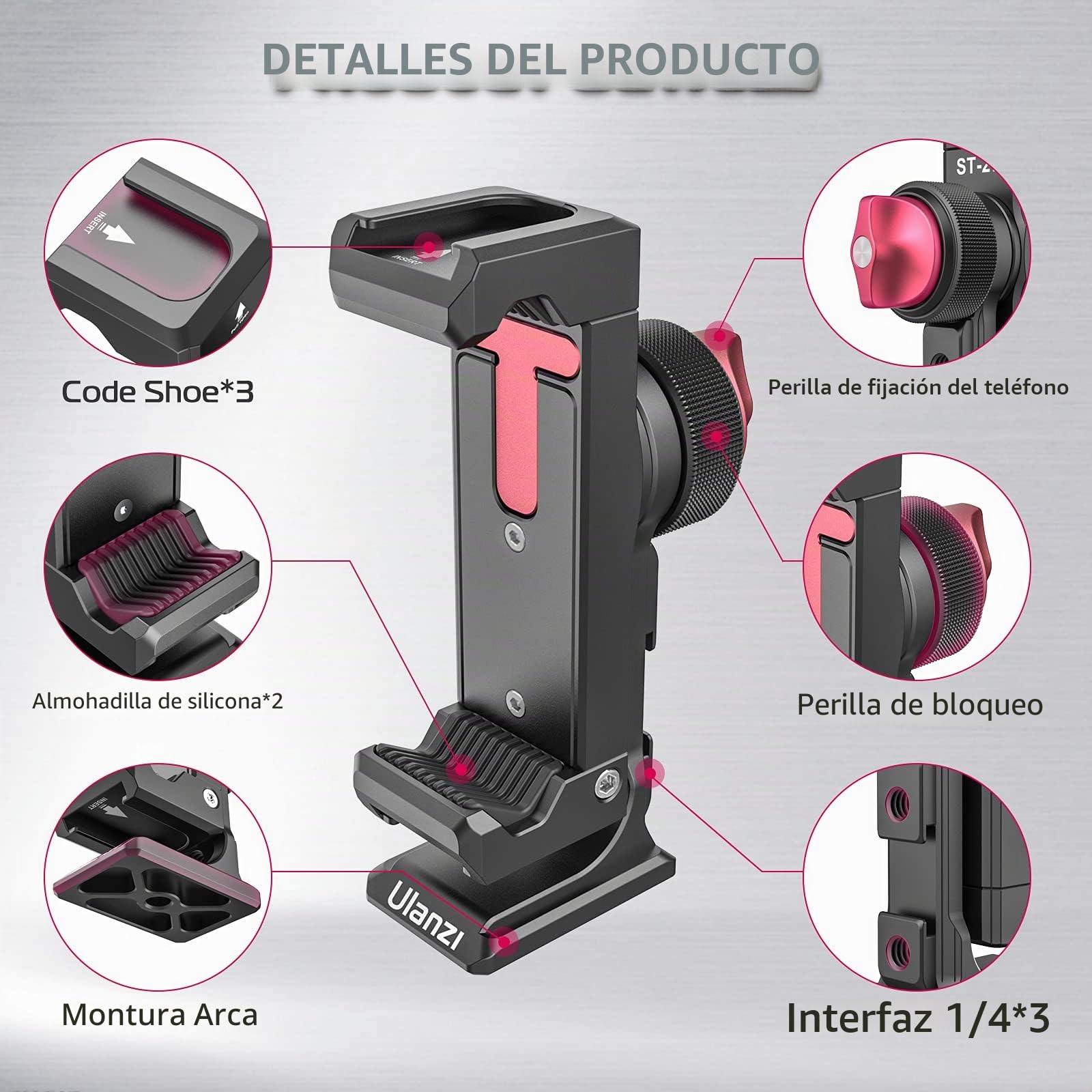 ULANZI Soporte para Teléfono Móvil Trípode Adaptador, ST-27 Soporte de Trípode de Aluminio con Zapatas frías, Adaptador de Trípode Arca-Swiss con Tornillo de 1/4" para iPhone, Samsung, Huawei