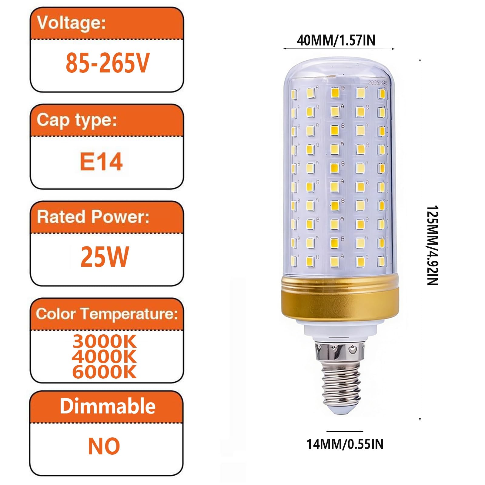 Pack de 8 Bombillas LED E14 No Regulable Con Casquillo Edison Sin Parpadeos (IRC>80) Larga Duración Para Lámparas de Araña Apliques de Pared Lámparas de Techo(Natural White 4000K,25W)
