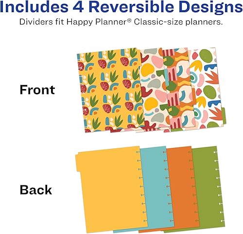 Miniatura 9 de Avery Divisores de planificador para planificadores Happy Planner de 9 discos de tamaño clásico, juego de 4 pestañas, diseño de puntos, 1 juego