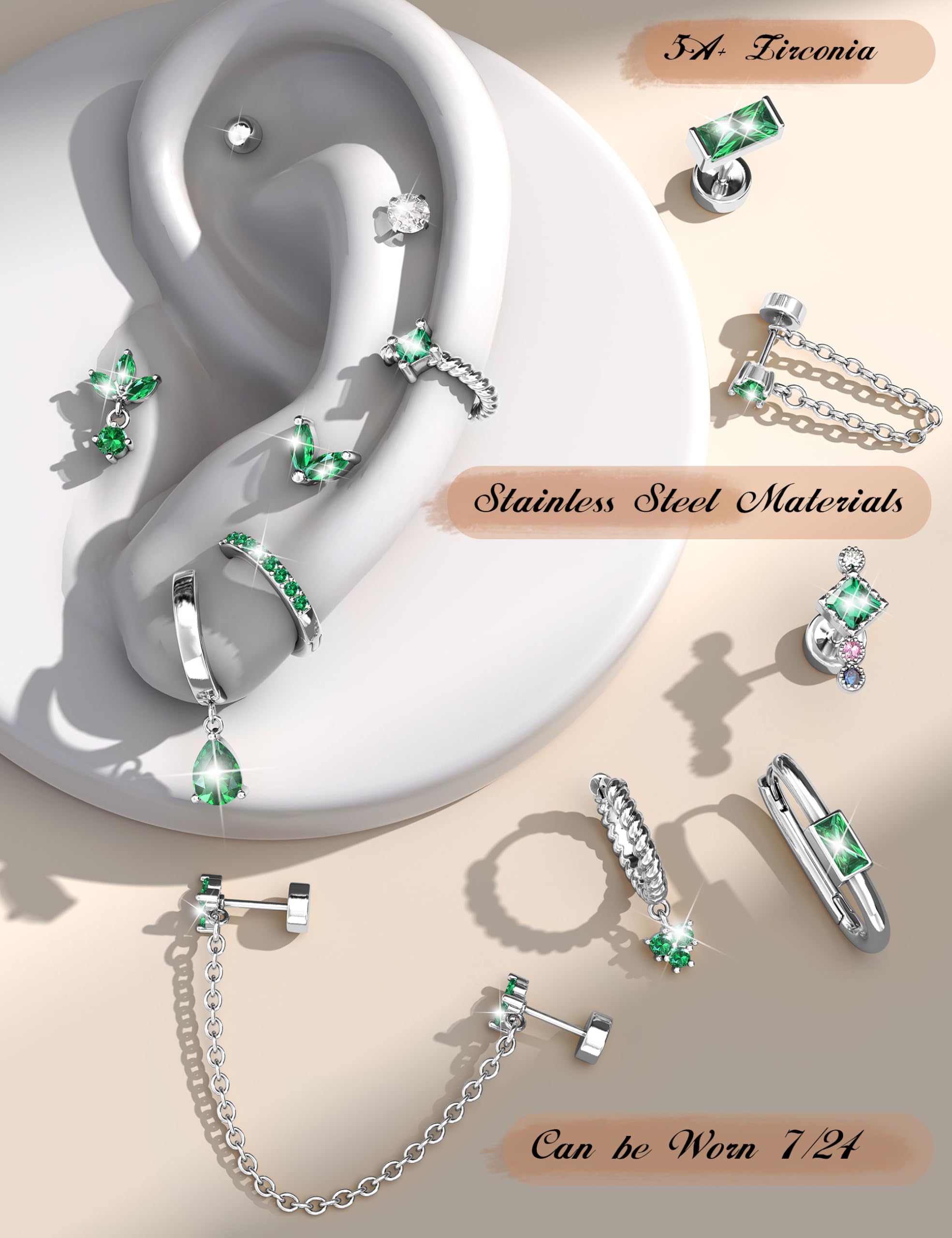 MILACOLATO 13Pezzi Piercing Orecchio Helix Donna Oro Argento Orecchini Cerchio Acciaio Inossidabile Chirurgico Piercing Cartilagine Conch Anallergici Pendenti Gioielli Set Donna