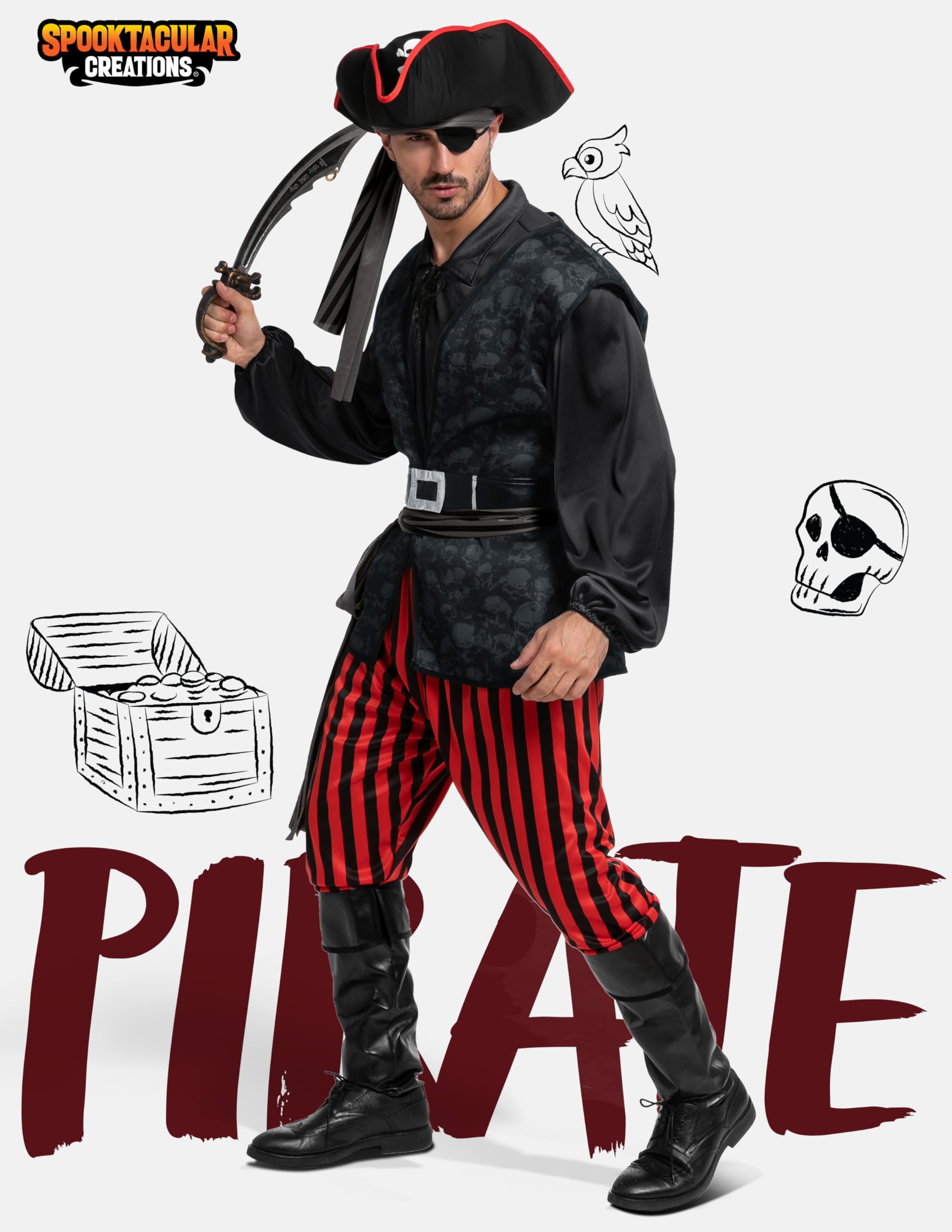 Spooktacular Creations Disfraz de pirata oscuro para hombres adultos para Halloween, fiesta de disfraces, truco o trato, fiesta de cosplay