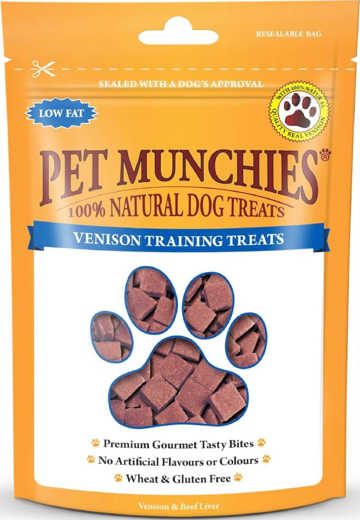 Pet Munchies Venison & Beef Liver Dog Training Treats, Grain Free Tasty Bites with Natural Real Meat, Low in Fat 50g