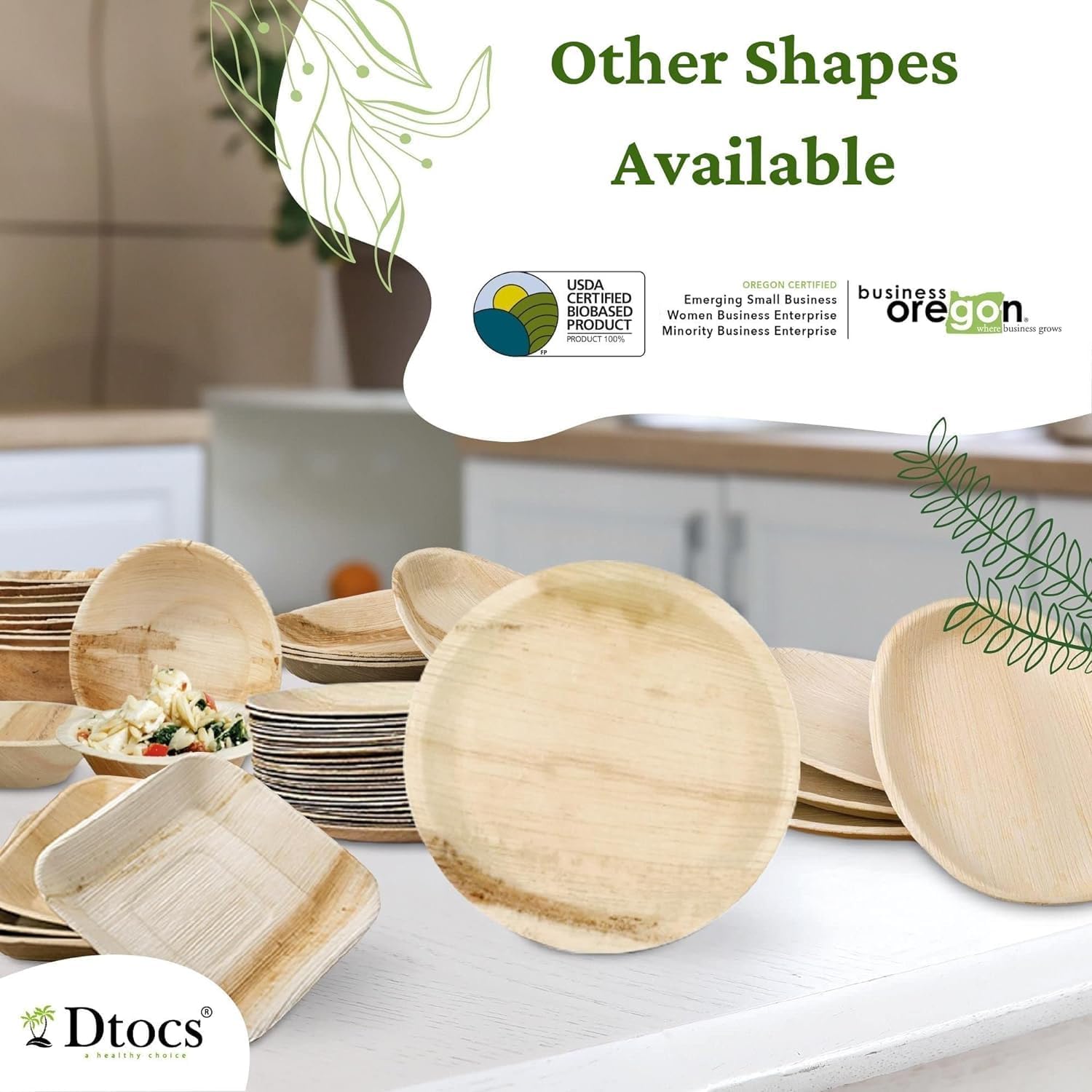 Dtocs Palm Leaf Plates 10 Inch Square (50 Pack) | Bamboo Plates Disposable Look Compostable Dinnerware Sets, Charcuterie Boards, Cheese Platter | Wedding Supplies Sturdy than 10" Paper Trays