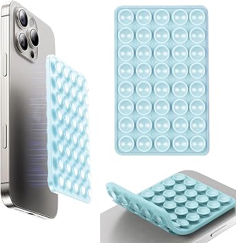 Octobudy Silicone Sticky Grip Suction Cup Phone Mount - Double Sided, Higher Suction Power Holder for Hands-Free Selfies & Videos,Silicone Phone Sticky Grip Compatible iPhone AndroidBlue