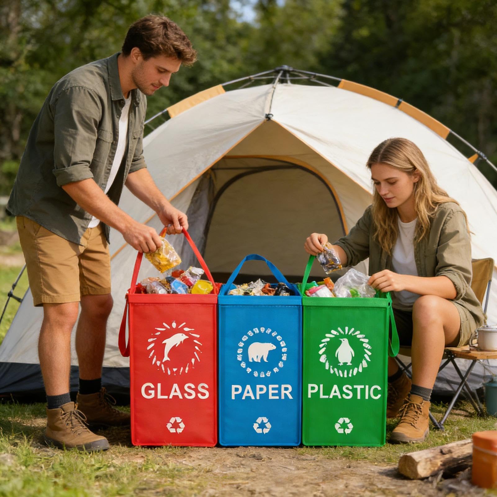 Bolsas De Reciclaje Reutilizables | Bolsas De Reciclaje Separadas | Sacss Dee Tri Impermeables Y Resistentes Con Asas | Cesta De Almacenamiento Plegable Para La Cocina | Oficina | Patio | Césped | Po