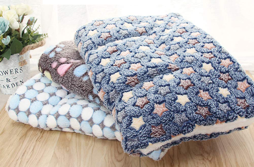 Couverture en polaire sherpa double épaisseur ultra douce pour animaux de compagnie – Jeté en polaire de qualité supérieure pour chiens et chats – Motif étoiles bleues – Taille 7