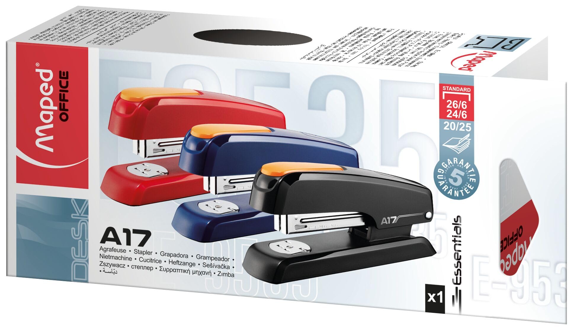 Maped Office Desktop Essential Stapler | Ideal for Daily Use| Black & Orange Color|Staples up to 25sheets| Strong Body| 2