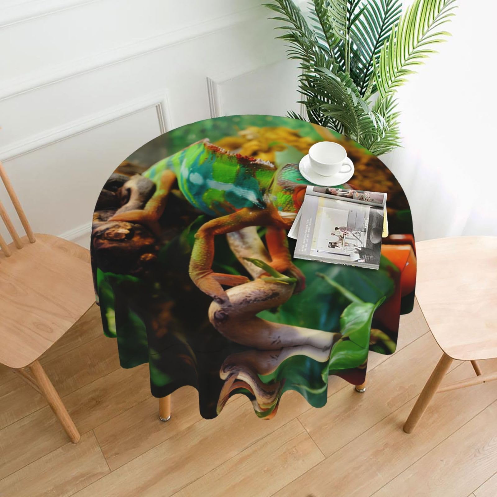 hhxvcv Cute Chameleon Round Tablecloth – Dining Table Cover