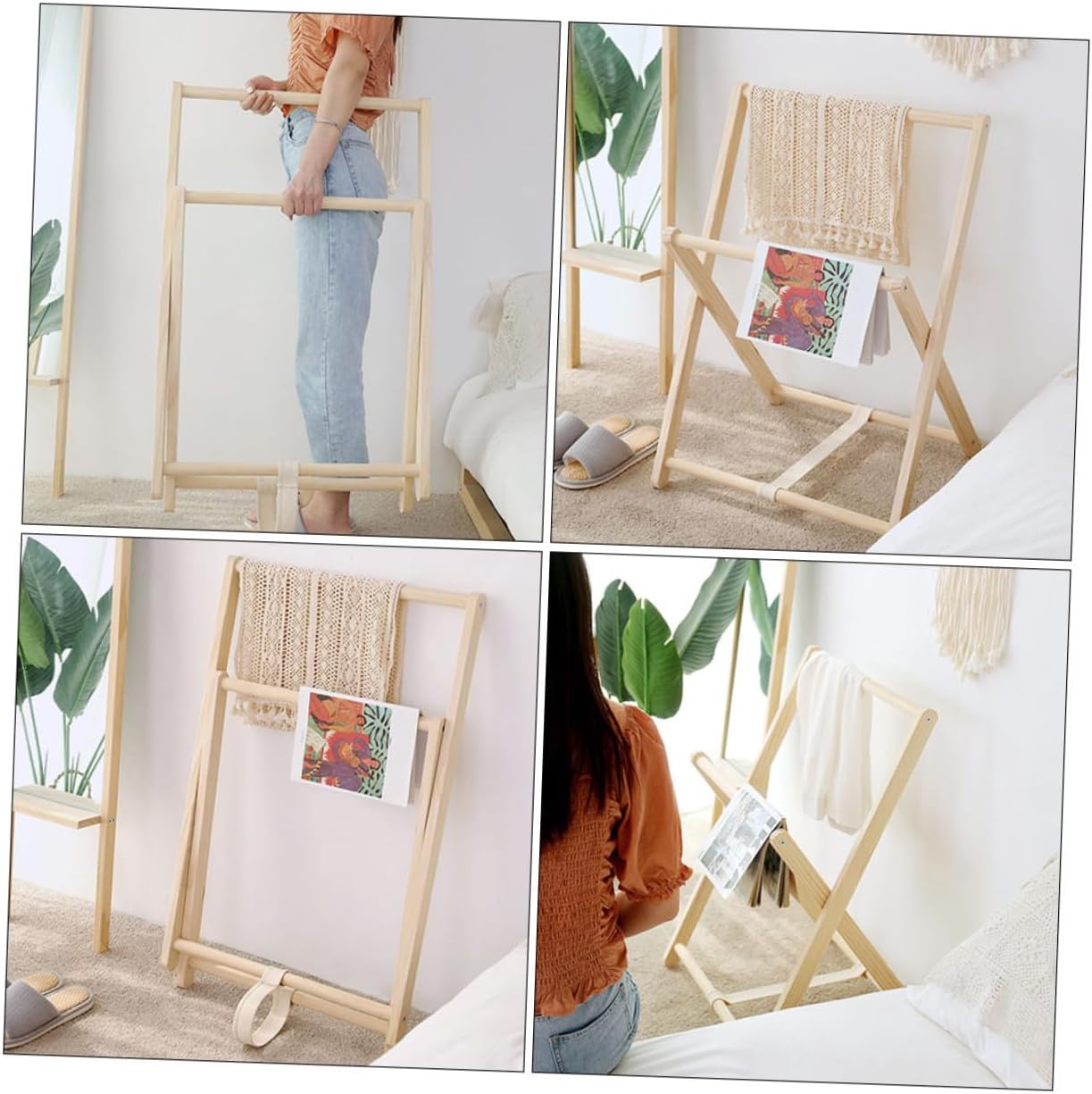 Modern Solid Wood Clothes Rack Coat Hanging Stand Practical Garment Storage Rack for Bedroom Entryway with Multi-function Hanging Bars