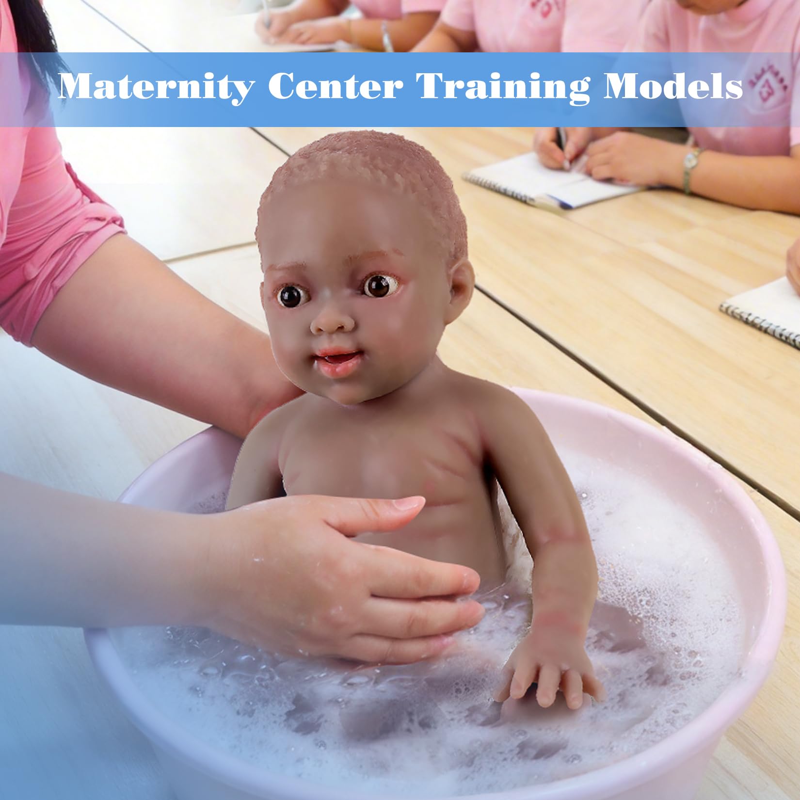 Realistische Silikon Reborn Babypuppe 43cm 2,9kg Lebensechte Gemischt Ethnien Afroamerikanisch Neugeboren Mädchen mit Geöffneten Augen (kein Vinyl) Baby Girl Emotionspuppe für Paare, Schwarz