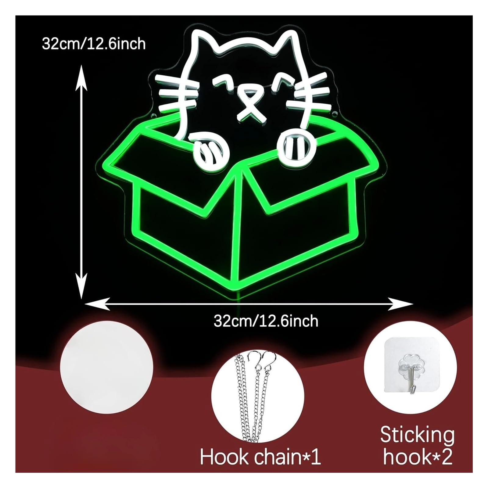 Decoración Lámparas Caja de cartón, letrero neón gatito, USB regulable para sala juegos, dormitorio, Bar, estar, decoración pared para fiesta 12.6x12.6in