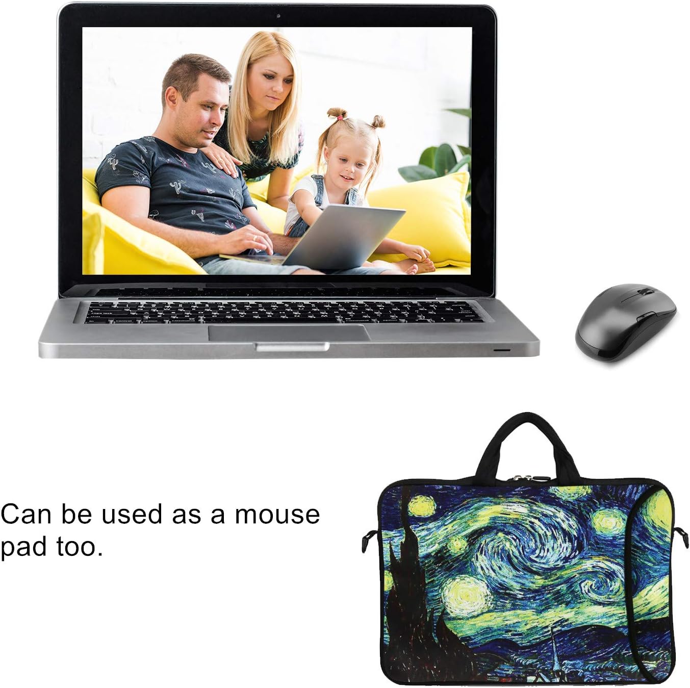 Violet Mist 14 Inch Laptop Shoulder Bag Carrying Case Laptop Sleeve 15 15.4 15.6 Inch Computer Messenger Bag Neoprene Waterproof Protective Tablet Handbag Handle Shoulder Strap, Starry Sky