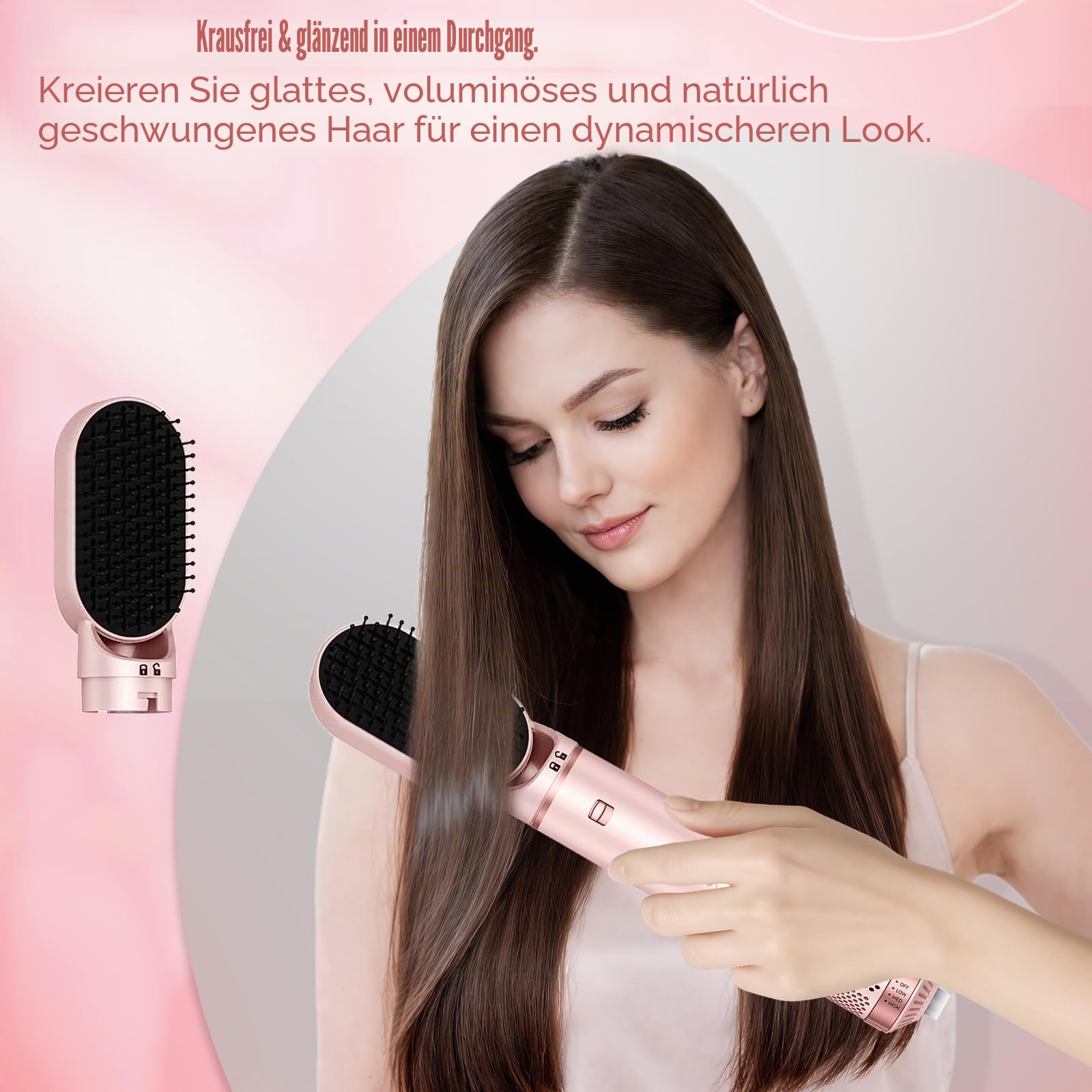 5 in 1 Warmluftbürste, Hairstyler Föhnbürste Volumen Lockenstab | Rundbürstenföhn, Warmluftbürste & Lockenstab – für Glätten, Trocknen, Volumen & Locken-Blush