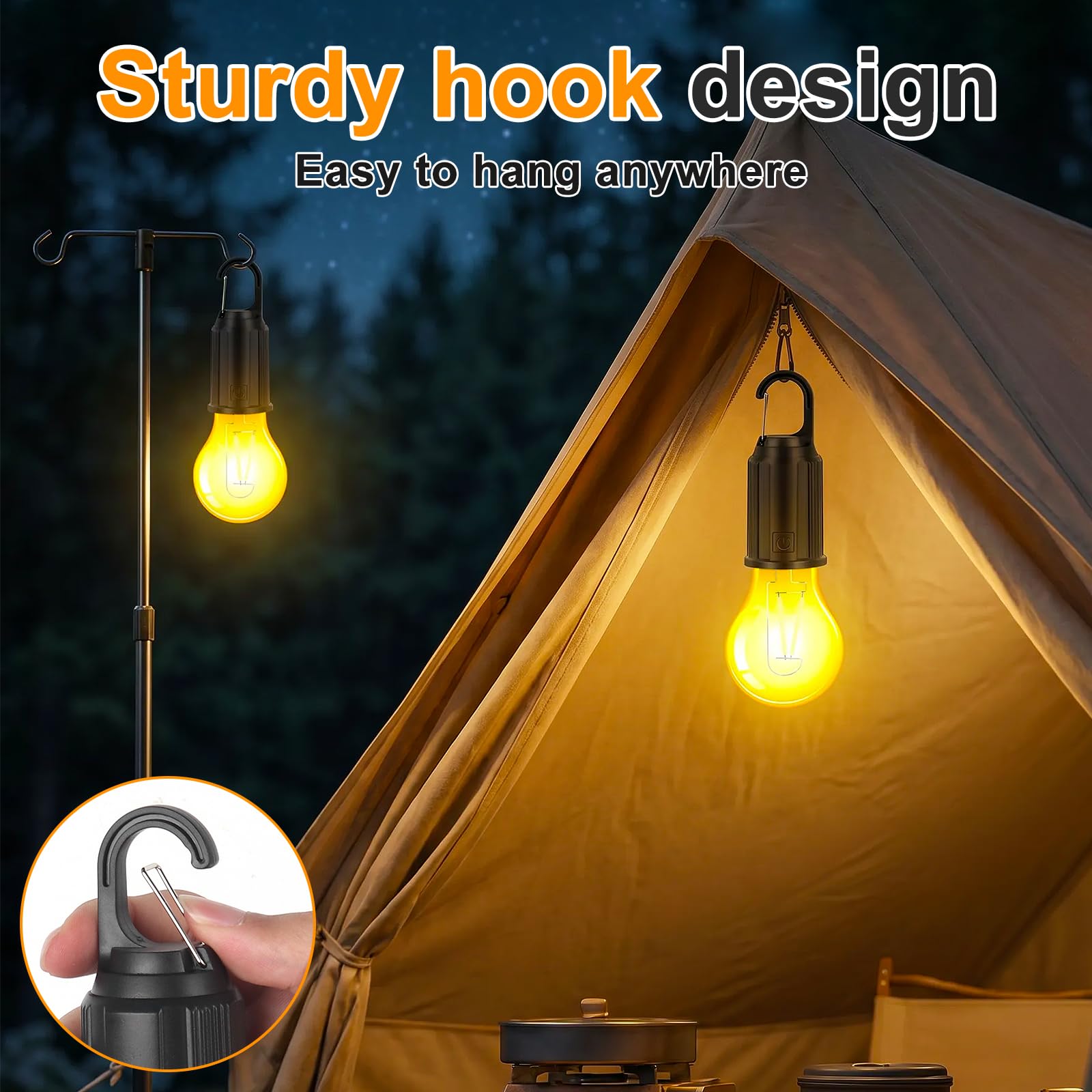 Campinglampe Aufladbar, 5 Stück Tragbare Camping Licht Glühbirne, 3 Helligkeitsmodi, Zeltlampe Glühbirne, Wasserdicht, USB-Ladung für Camping Abenteuer Angeln Garage Notfall Stromausfall