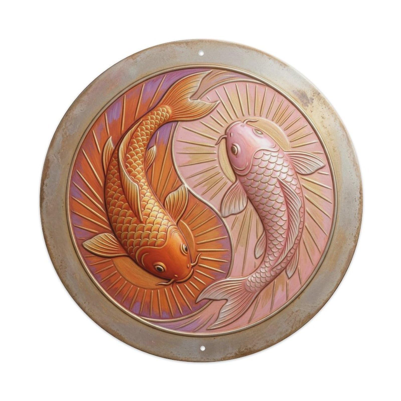 Fqcyn Style Sunset Sunrise Cycle Koi Yin Yang Metal Tin Sign Plaque Wall Decor For Cafe, Club Bar, Office, Home Garden Round Metal Poster 8X8inch