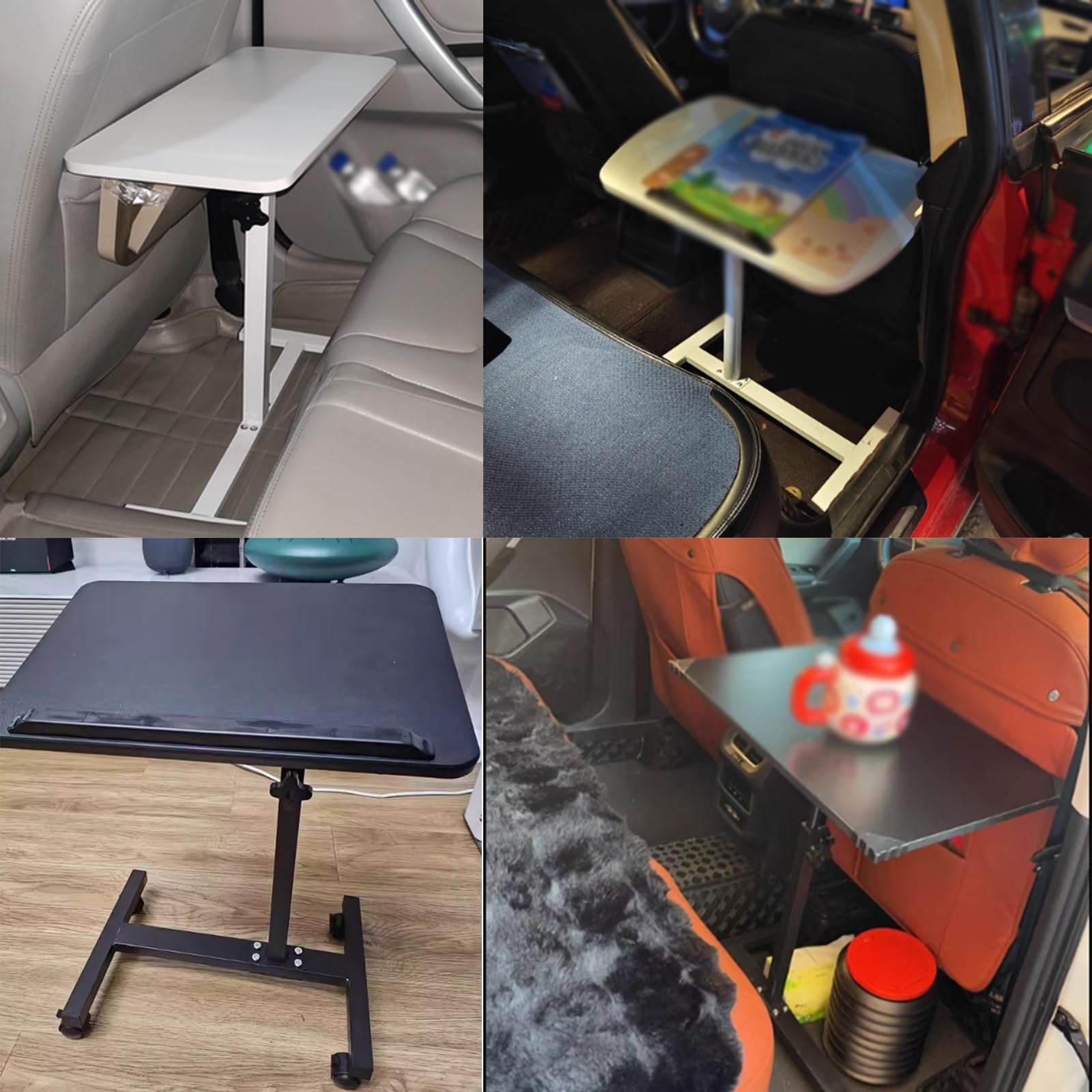 Table Camping Car Pliable à 90°, Table de Repas Pliable, Hauteur Réglable, Coins Arrondis, Bureau pour Caravanes, Fourgons Aménagés(Black,48x24cm/18.9x9.4in)