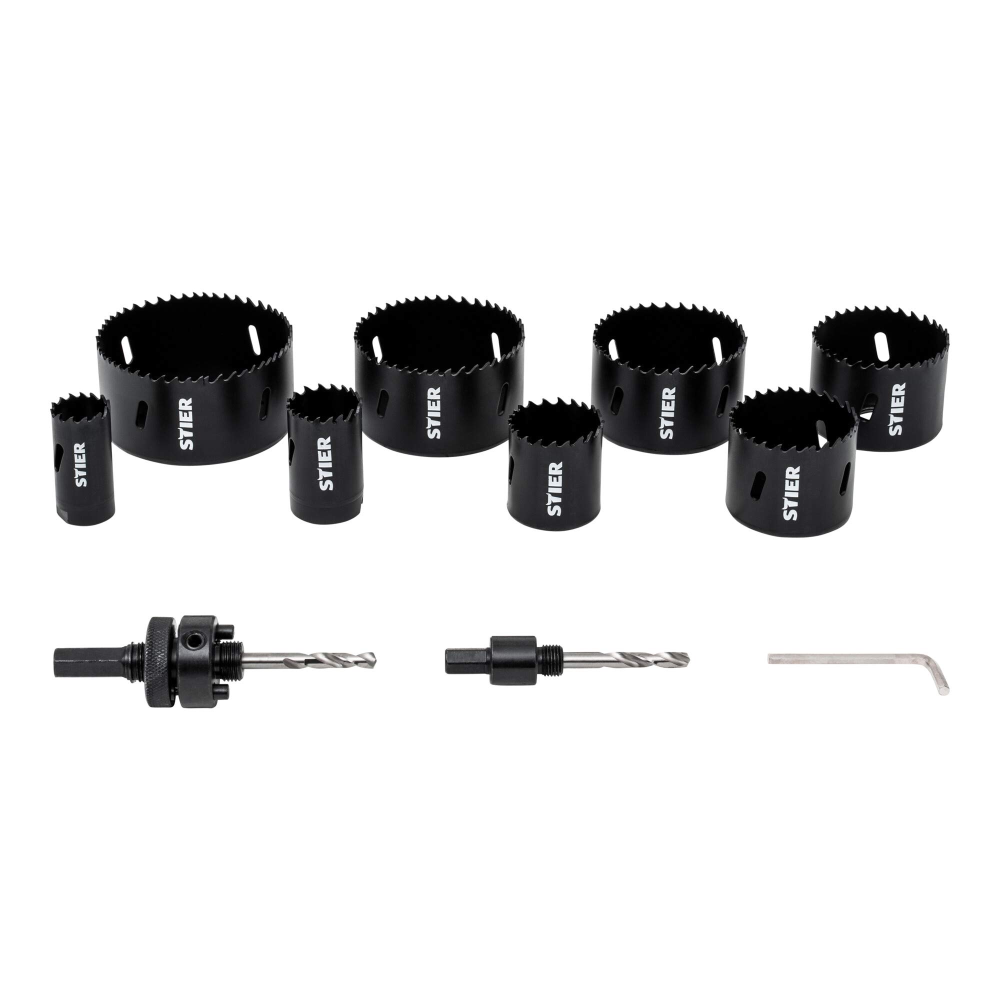 STIER Set per elettricisti di seghe a tazza HSS-Co8 bimetallo, profondità di taglio 44 mm, 11 pezzi (25, 32, 40, 54, 60, 68, 76 e 86 mm)
