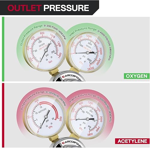 Miniatura 2 de ARCCAPTAIN Reguladores de oxígeno y acetileno CGA540 y CGA510, compatibles con corte de antorcha estilo V, reguladores de presión de soldadura de