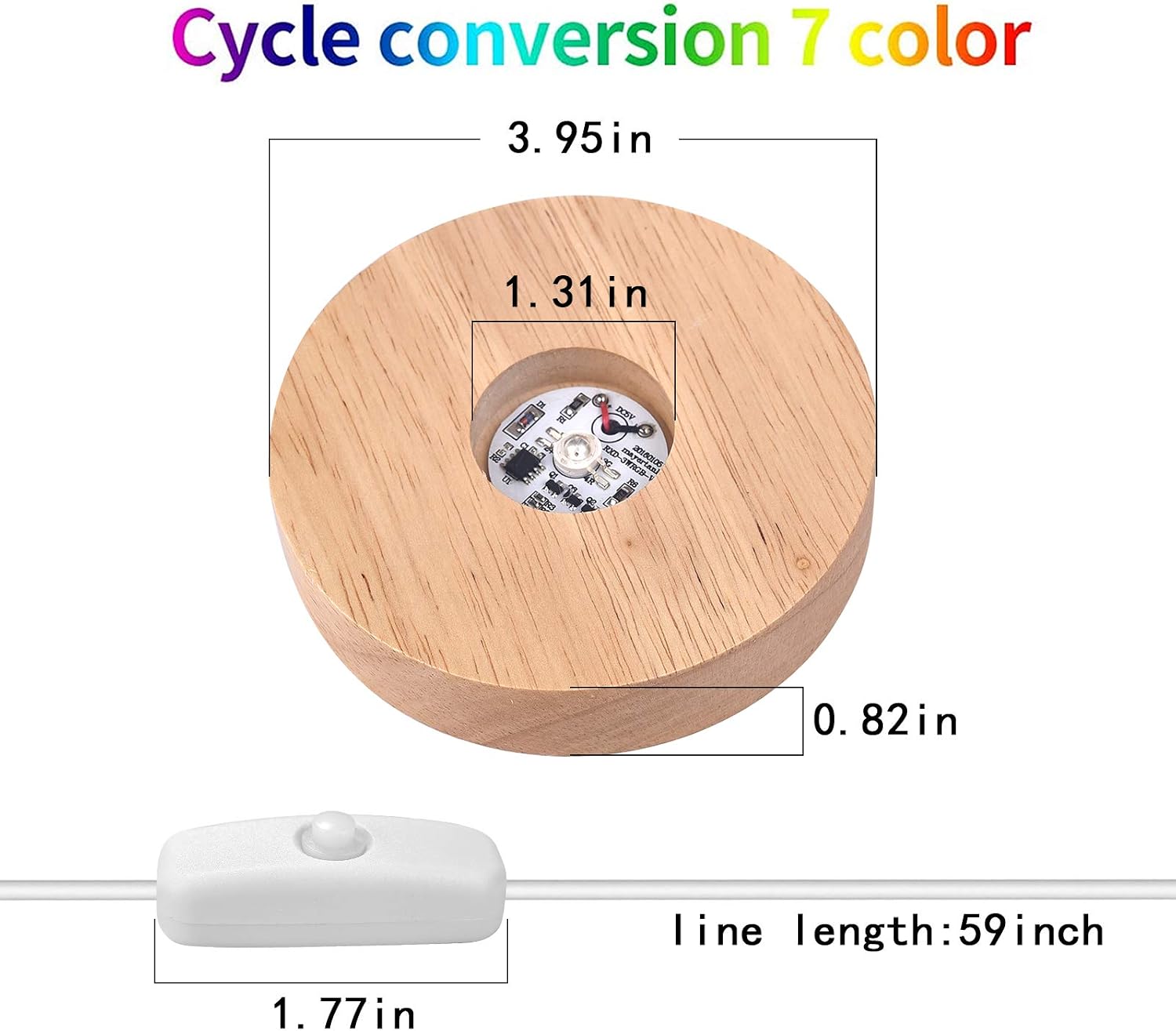 YAKAMOZ LED Lights Display Base,7 Colored Round Wooden Lighted Base Stand for Laser Glass Resin Art(it did not come with a control to change the lights)