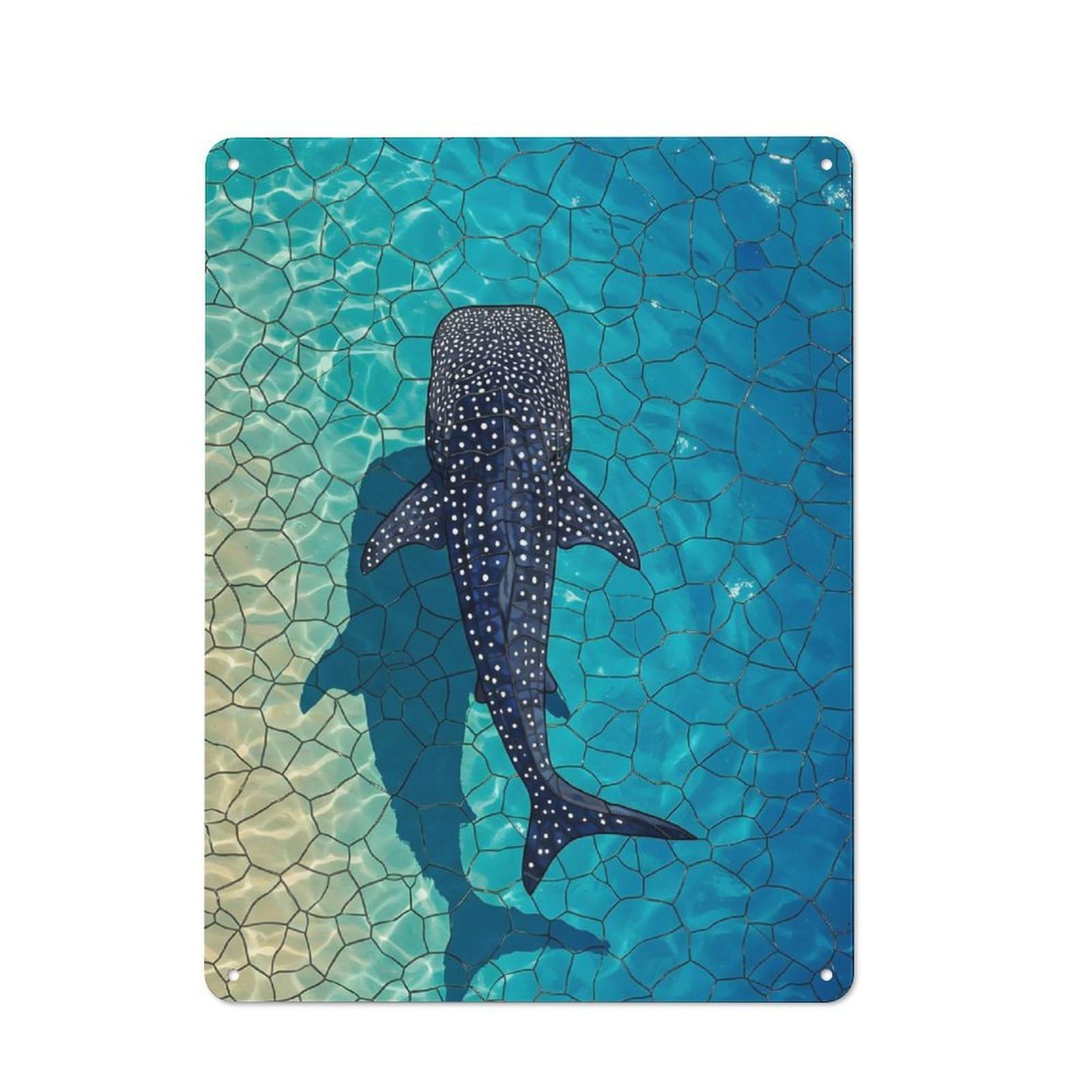 Junmoney Style-12 Whale Shark Stained Glassed Vintage Metal Plaque 40X30cm For Hobby Room Or Studio, For Kitchen, Dining Room And Home Bar Wall Decor