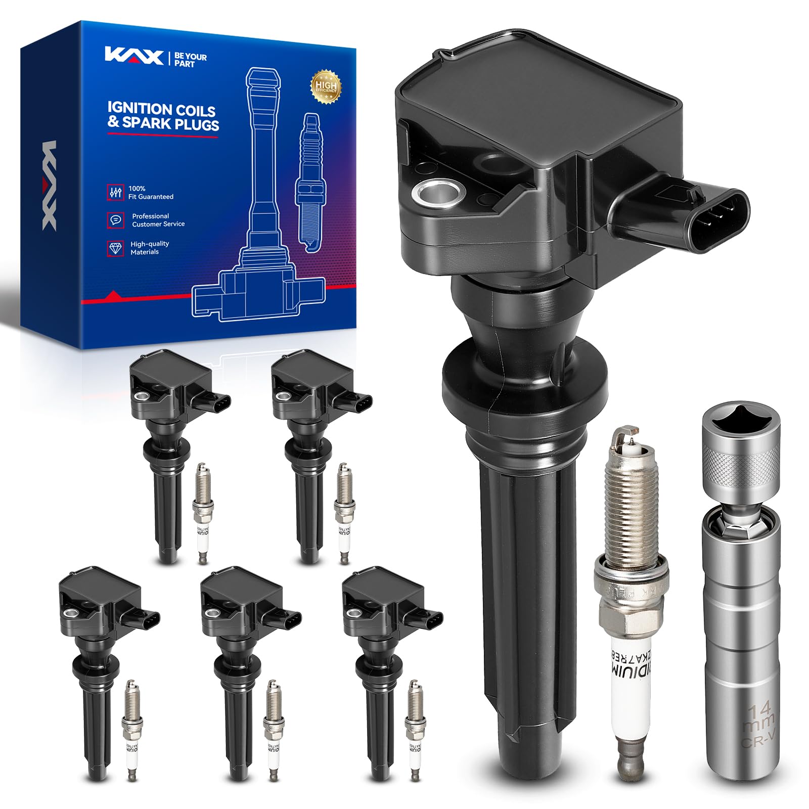 KAX 6 Ignition Coils &amp; 6 Spark Plugs Set for Range Rover Range Rover Sport