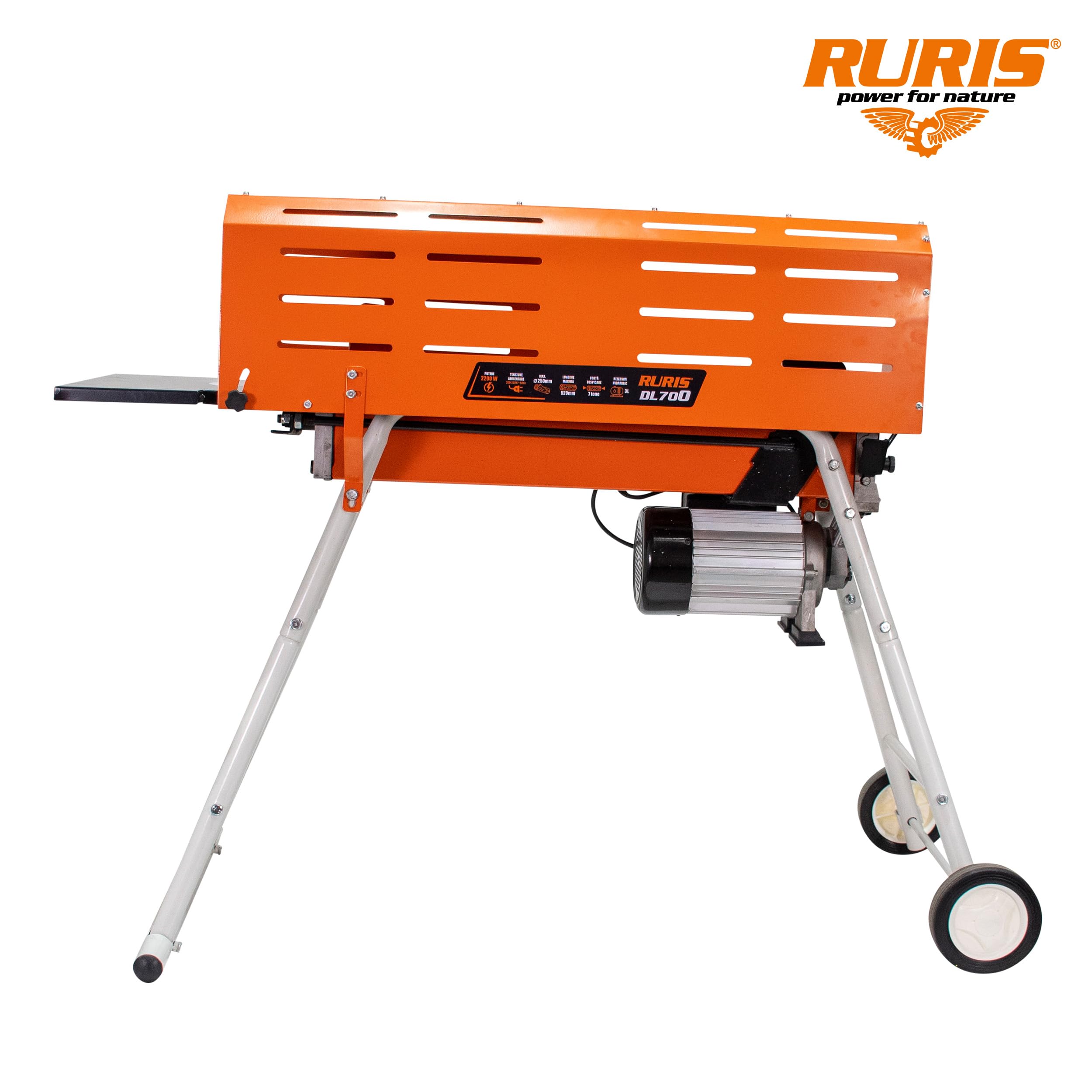 RURIS POWER FOR NATURE Fendeur de bûches électrique DL700-2200W, 7 tonnes, Capacité 52cm x 25cm - Avec Support et Cage