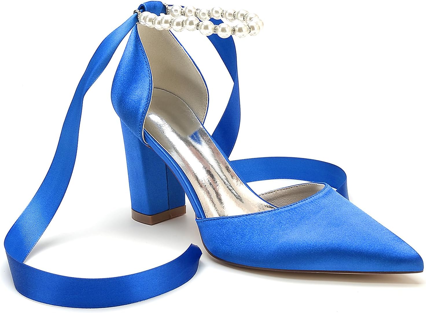 Women's High Chunky Closed Toe High Heels Block Heel Pearl Elegant Wedding Shoes Prom Evening Party Dress Pumps Shoes