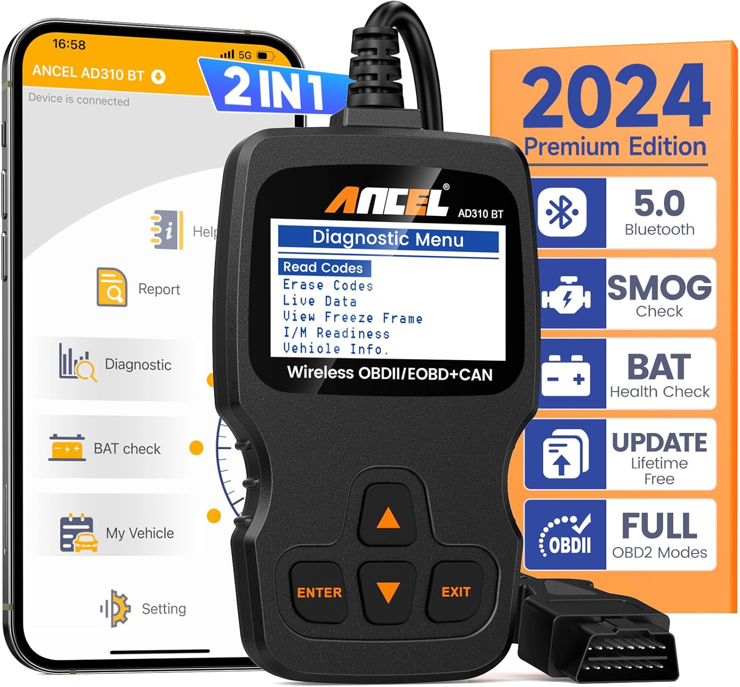 ANCEL AD310BT OBD2 Scanner Diagnostic Tool, Car Code Reader Bluetooth with Premium App On iOS & Android, Vehicle Code Reader Check Engine Light for All Cars After 1996 ANCEL AD310BT OBD2 Scanner Diagnostic Tool, Car Code Reader Bluetooth with Premium App On iOS & Android, Vehicle Code Reader Check Engine Light for All Cars After 1996