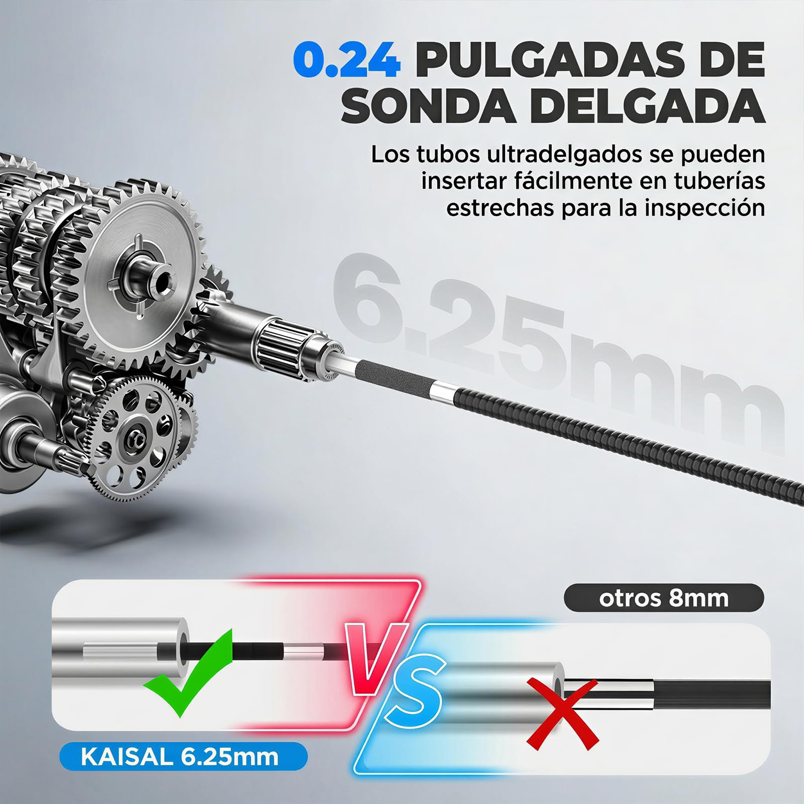 KAISAL Endoscopio Camara de Inspeccion, 6.25mm Cámara Endoscópica con Cabezal Giratorio de 210°, 4,3" 1080 HD Endoscopio, Cámara Endoscópica Tuberías IP67 Impermeable con Luz & Base Magnética