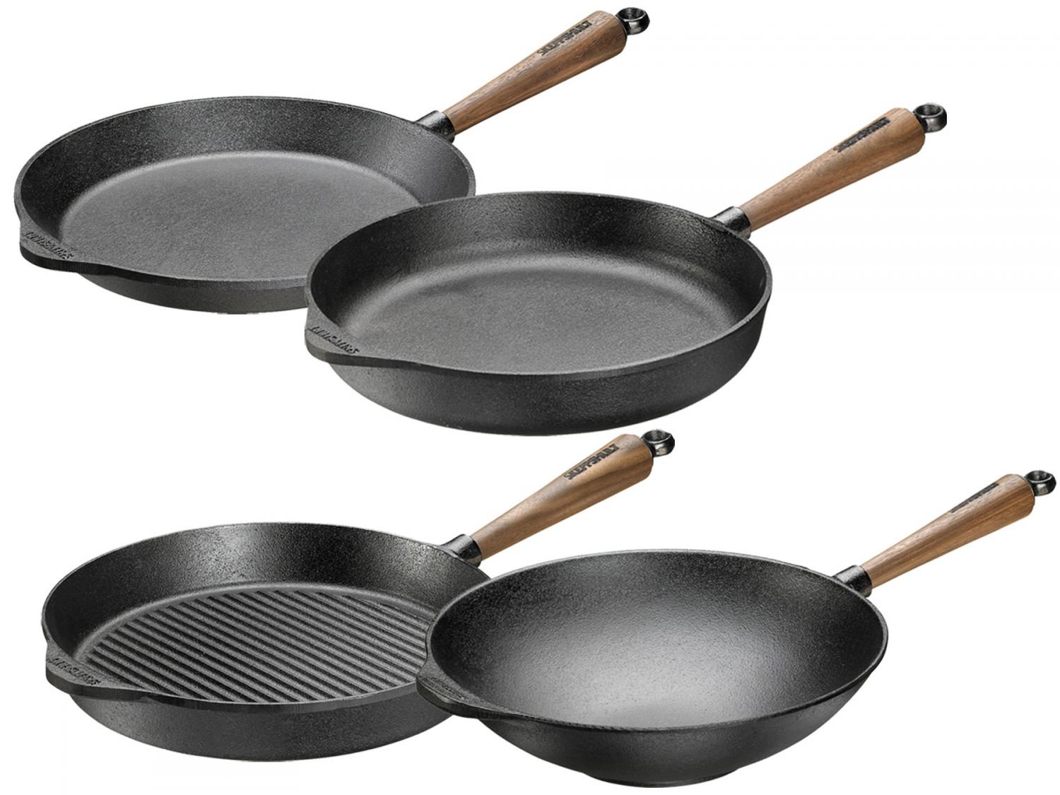 Skeppshult Pfanne Walnuss Holzgriff Bratpfanne / Servierpfanne / Grillpfanne / Wok Gusseisen + Prymo Mikrofasertuch Farbe Servierpfanne, Größe 28 cm