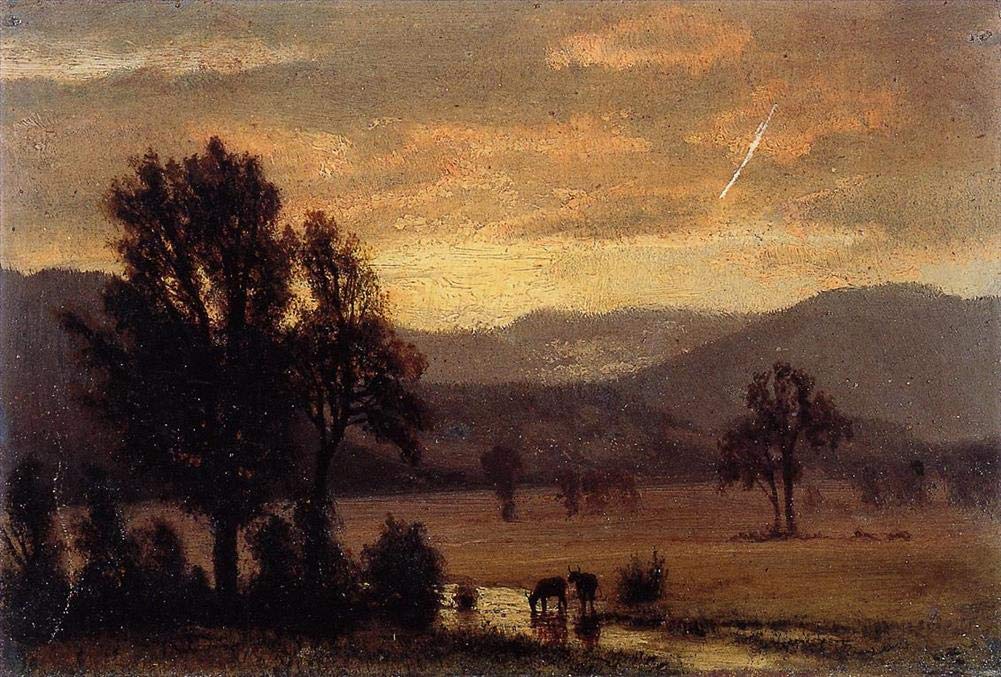 Peinture à l'huile Paysage avec bétail Bierstadt faite main