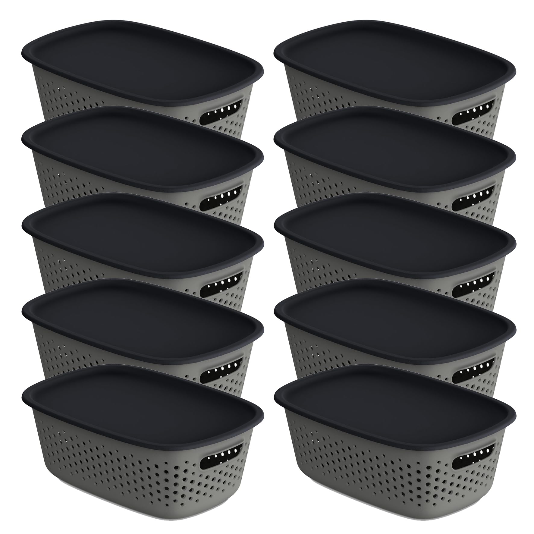 Kreher® Aufbewahrungsbox Mehrzweckkorb mit Deckel. Ideal für Kleiderschrank & Küche. Stapelbar, lebensmittelecht, BPA-frei. Aus Kunststoff in dezenten Farben. Viele Größen/Farben. (Grau, 10 x 10 L)